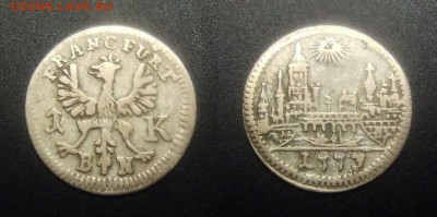 МОНЕТЫ МИРА 01-17 - Германия (Франкфурт) – 1 крейцер (1773 BN без точек) «Панорама города» (биллон)