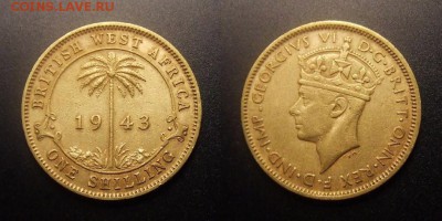 МОНЕТЫ МИРА 01-17 - Брит. Западная Африка – 1 шиллинг (1943) «Георг VI» ник.-латунь