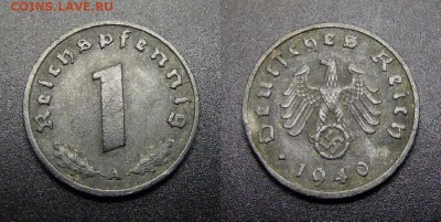 МОНЕТЫ МИРА 01-17 - Германия (3-й Рейх) – 1 рейхспфенниг (1940 А) цинк