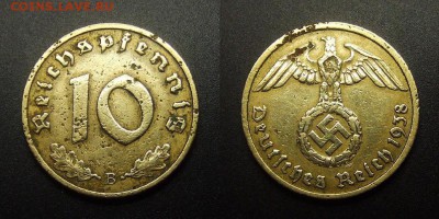 МОНЕТЫ МИРА 01-17 - Германия (3-й Рейх) – 10 рейхспфеннигов (1938 В) алюм.-бронза
