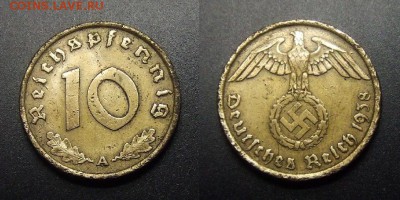 МОНЕТЫ МИРА 01-17 - Германия (3-й Рейх) – 10 рейхспфеннигов (1938 А) алюм.-бронза
