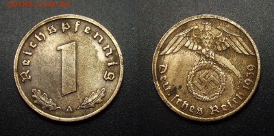 МОНЕТЫ МИРА 01-17 - Германия (3-й Рейх) – 1 рейхспфенниг (1939 А) бронза