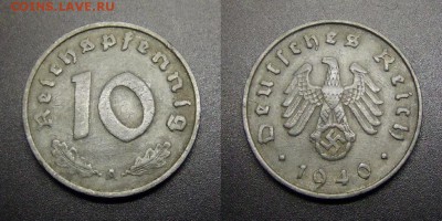 МОНЕТЫ МИРА 01-17 - Германия (3-й Рейх) – 10 рейхспфеннигов (1940 А) цинк