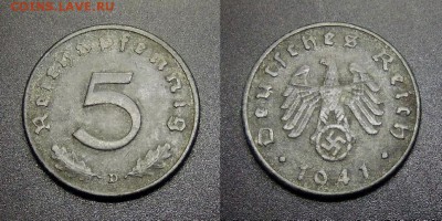 МОНЕТЫ МИРА 01-17 - Германия (3-й Рейх) – 5 рейхспфеннигов (1941 D) цинк