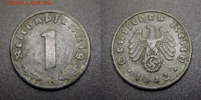 МОНЕТЫ МИРА 01-17 - Германия (3-й Рейх) – 1 рейхспфенниг (1942 А) цинк