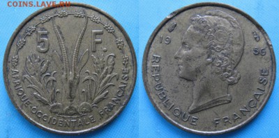 Французская Западная Африка 5 франков 1956: до 22-02-17 в 22 - Франц Зап Африка 5 франков 1956    160-кл2-5896