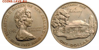Новая Зеландия 1$ доллар 1977 День Вайтанги Крона Шайба - 8585.750x0