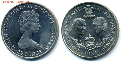 Крона Шайба Гернси 25 пенсов 1981 Свадьба Дианы - 508bb86745874
