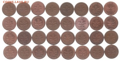 1 пфенниг ФРГ 32 шт.1950-1995 погодовка до 20.02 в 22.00 - IMG