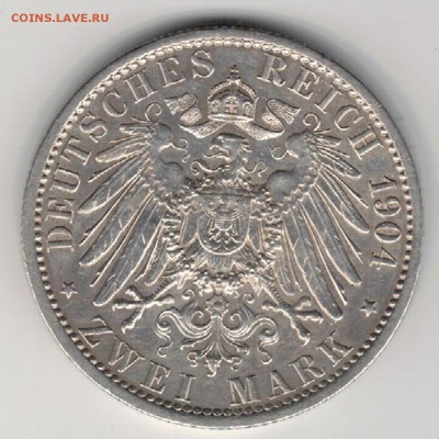 Ag ГЕРМАНИЯ (ГЕССЕН) 2 МАРКИ 1904 ЮБИЛЕЙ 23.02 В 22Ч (Д500) - 5-г1904а