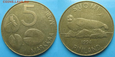Финляндия 5 марок 1994: до 25-02-17 в 22:00 - Финляндия 5 марок 1994 м    5217