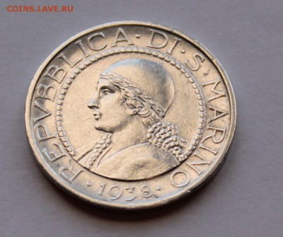 Сан Марино 5 лир 1938. СЕРЕБРО. ТИРАЖ - 120 000. - 8