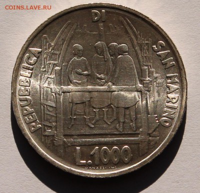 Сан Марино 1000 лир 1977. СЕРЕБРО. ТИРАЖ - 180 000. - 1