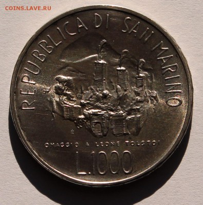 Сан Марино 1000 лир 1978. ТОЛСТОЙ. СЕРЕБРО. ТИРАЖ - 112 108. - 1