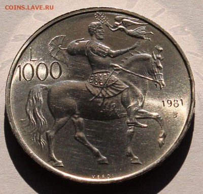 Сан Марино 1000 лир 1981. СЕРЕБРО. ТИРАЖ - 65 878 - 2