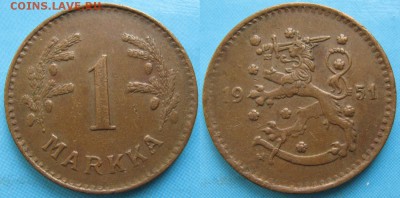 19.Разная инострань по фиксу - 19.21. -Финляндия 1 марка 1951 H    3365