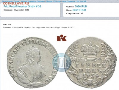 Гривенник 1754.  Хочу продать. - image