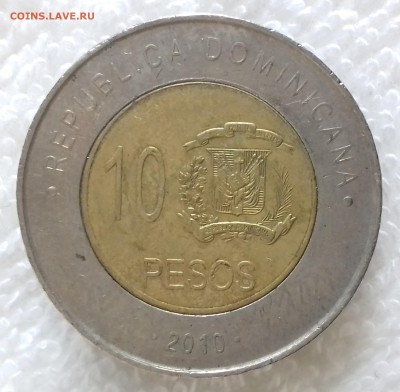 ДОМИНИКАНСКАЯ РЕСП. 10 песо 2010 Мелья (БИМ) 2.03 22-00 мск - ДОМИКАНСКАЯ РЕСПУБЛИКА 10 песо 2010 -103-20170113_113504