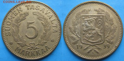 19.Разная инострань по фиксу - 19.25. -Финляндия 5 марок 1939    130-ак6-3126
