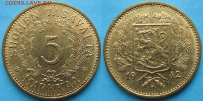 19.Разная инострань по фиксу - 19.26. -Финляндия 5 марок 1942 S   130-ак7- 3218
