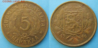 19.Разная инострань по фиксу - 19.28. -Финляндия 5 марок 1946 S    3165
