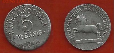 Германия нотгельд Брауншвейг 5 пфеннигов 1918 г - 5 пф нотгельд