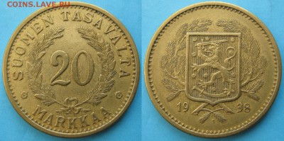19.Разная инострань по фиксу - 19.48. -Финляндия 20 марок 1938    137-ак18-3121