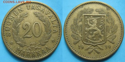 19.Разная инострань по фиксу - 19.50. -Финляндия 20 марок 1939    134-ак12-3340