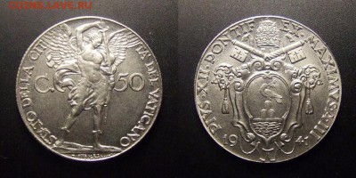 МОНЕТЫ МИРА 03-17 - Ватикан – 50 чентезимо (1941) «Пий XII; Архангел» №1