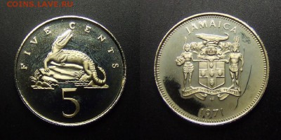 МОНЕТЫ МИРА 03-17 - Ямайка – 5 центов (1971) «Крокодил» медь-ник. (proof)
