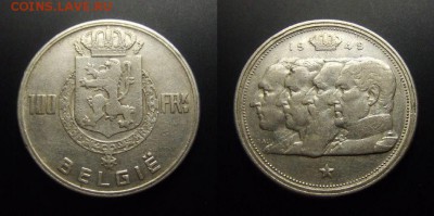 МОНЕТЫ МИРА 03-17 - Бельгия – 100 франков (1949) «Династия королей Бельгии» (Ag)