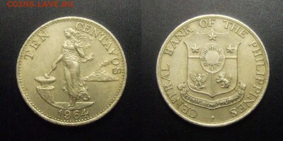 МОНЕТЫ МИРА 03-17 - Филиппины – 10 сентаво (1964) медь-ник.-цинк (XF)