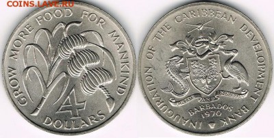 Барбадос 4$ доллара ФАО Герб Сахарный тростник Крона Шайба - 9040_bar-4d-1970