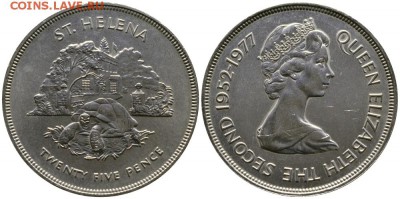 Крона Шайба о.Святой Елены 25 пенсов 1977 Черепаха - 4044-1034_b