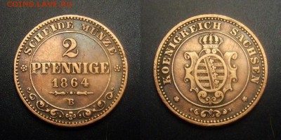 МОНЕТЫ МИРА 03-17 - Германия (Саксония) – 2 пфеннига (1864 В) медь