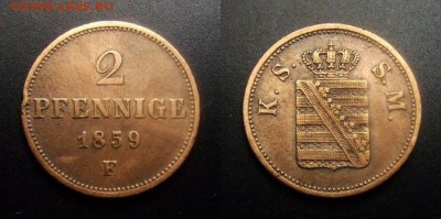 МОНЕТЫ МИРА 03-17 - Германия (Саксония) – 2 пфеннига (1859 F) медь