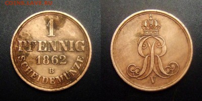 МОНЕТЫ МИРА 03-17 - Германия (Ганновер) – 1 пфенниг (1862 В) медь
