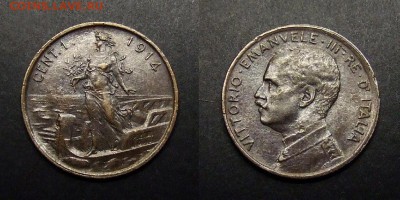 МОНЕТЫ МИРА 03-17 - Италия – 1 чентезимо (1914 R) медь (XF) №3