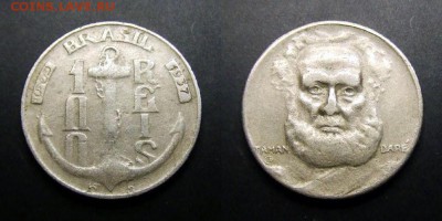 МОНЕТЫ МИРА 03-17 - Бразилия – 100 рейс (1937) «Якорь; Адмирал М. Тамандаре»