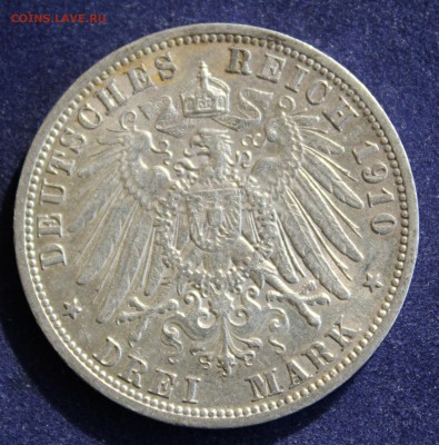 С 1 руб. ПРУССИЯ 3 марк 1910г. ВИЛЬГЕЛЬМ-II  до 17.3 в 22-00 - IMG_5008.JPG