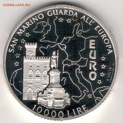 Ag САН-МАРИНО 10000 ЛИР 1996 ЕВРО ДО 16.03 В 22.00МСК (Д565) - 5-см1