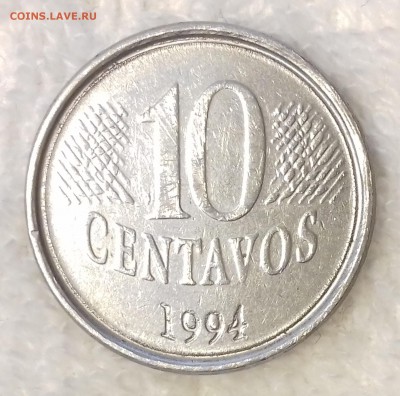 БРАЗИЛИЯ 10 сентаво 1994 Республика aUNC до 19 мар. 22-00мск - БРАЗИЛИЯ 10 сентаво 1994-605-20170313_173449
