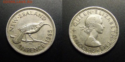 МОНЕТЫ МИРА 03-17 - Новая Зеландия - 6 пенсов (1965) «Птица гуйя; Елизавета II» №4