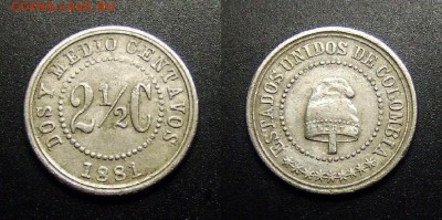 МОНЕТЫ МИРА 03-17 - Колумбия – 2,5 сентаво (1881) медь-ник. №3