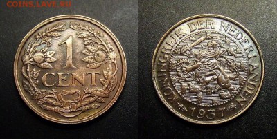 МОНЕТЫ МИРА 03-17 - Нидерланды – 1 цент (1937) (XF)