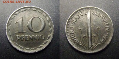 МОНЕТЫ МИРА 03-17 - Германия (Мангейм) – 10 пфеннигов (1919) (нотгельд) (XF) №1