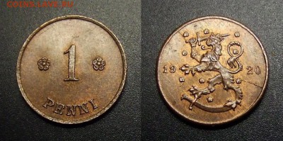 МОНЕТЫ МИРА 03-17 - Финляндия – 1 пенни (1920) медь (монета-малявка) (aUNC)