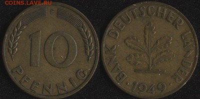 ФРГ 10 пфеннигов 1949 до 22:00мск 22.03.17 - ФРГ 10 пфеннигов 1949