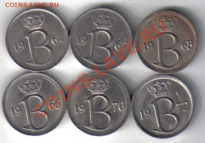 Бельгия 25 сантимов 1964,66,67,68,70,72 до 4.02 21.00мск - Бельгия 25с-1