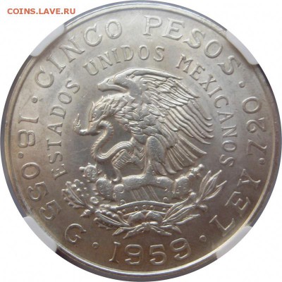 Мексика 5 песо 1959 NGC MS62 до 25.03 - lot-243857-2